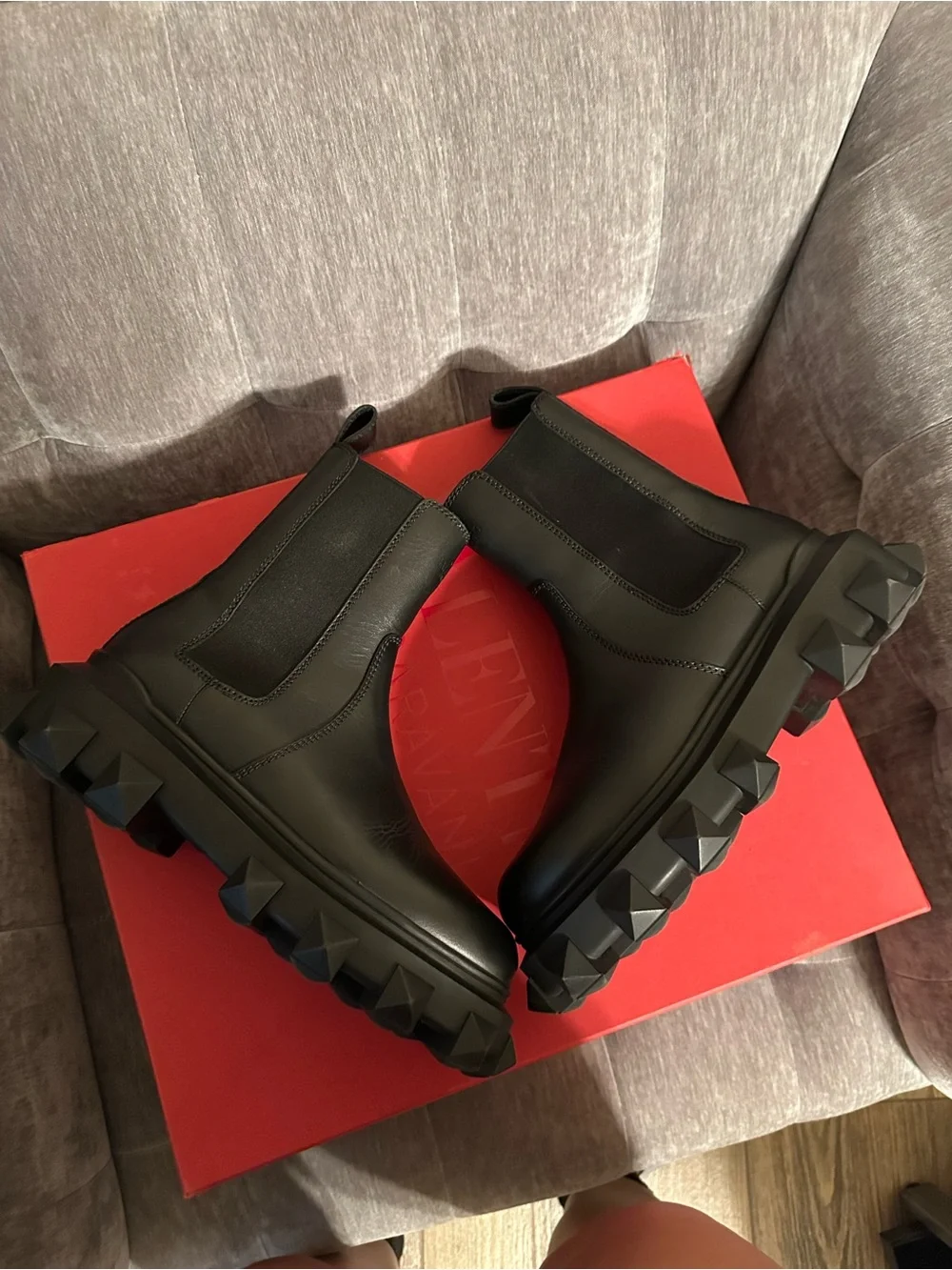 Valentino Leather Studded Accents Chelsea Boots